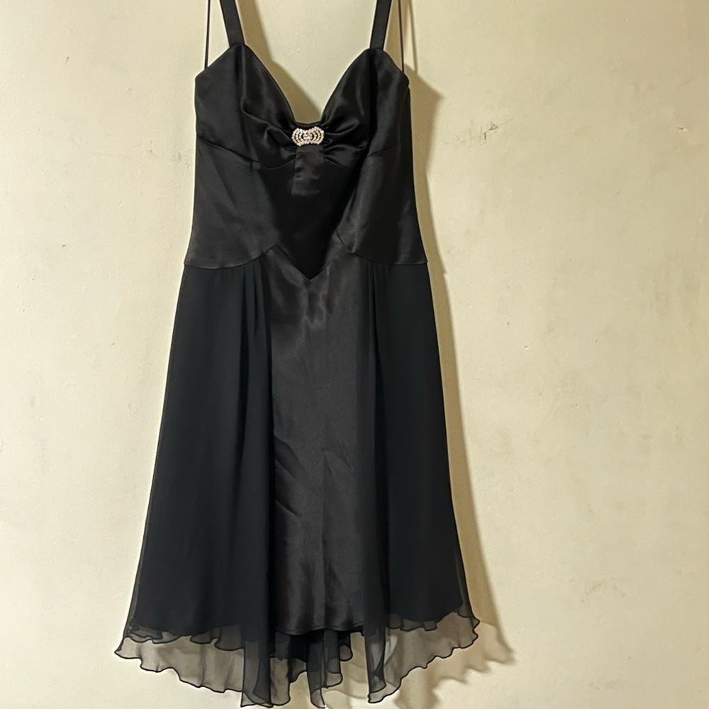ABS Evening by Allen Swartz Black Chiffon and Satin Feel Vintage Style Dress